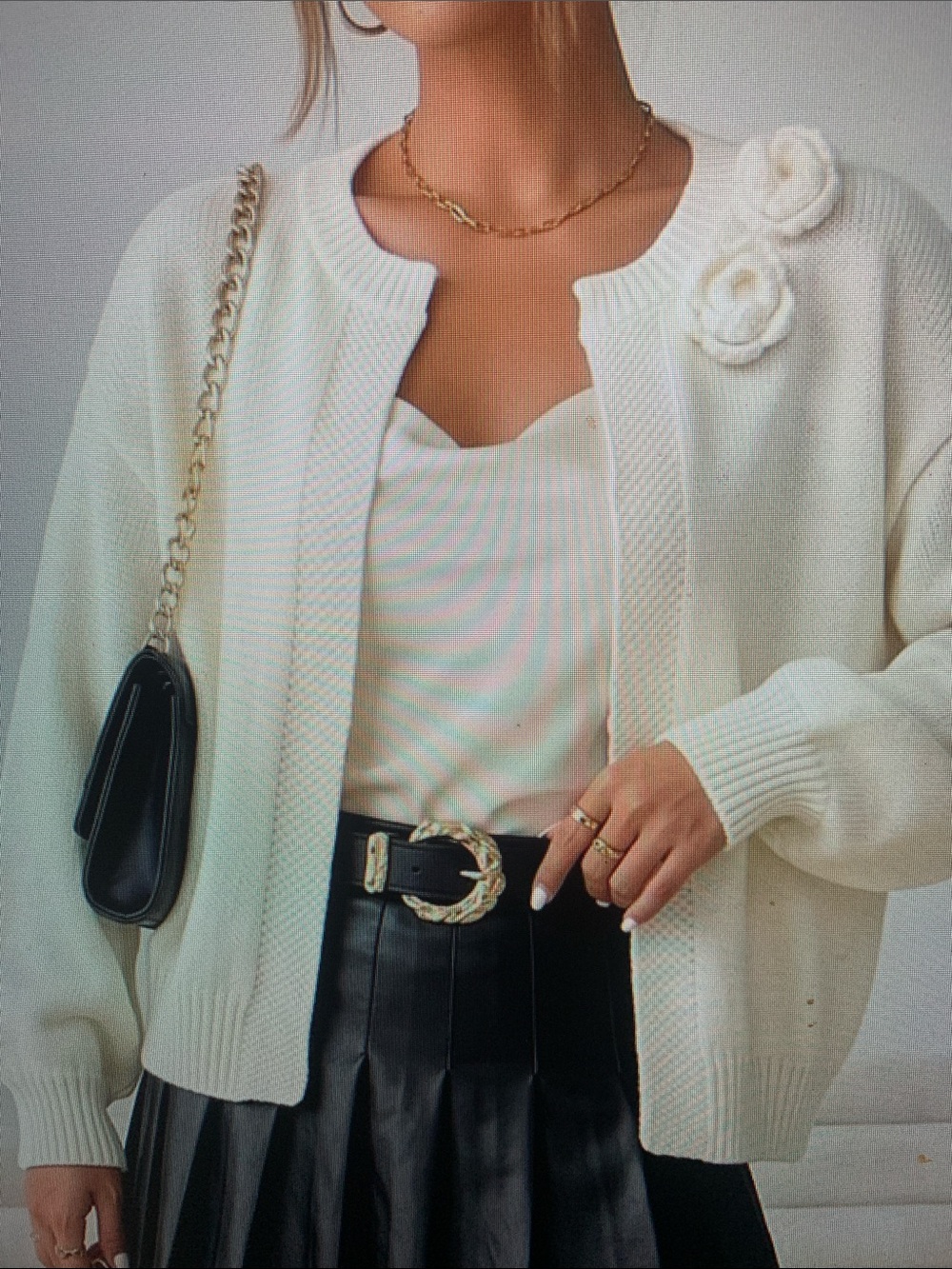Women's Ivory Flower Accent Open Cardigan Sweater